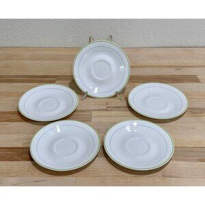 Vintage Corelle Set Of 5 PASTEL BOUQUET Saucers w Blue & Green Rings, 6 1/8” HTF